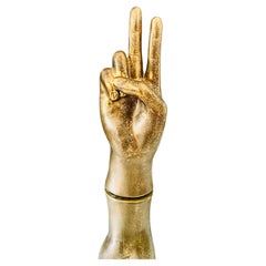 Vintage Peace Sign Hand Sculpture in Patinated Brass, c. 1970's