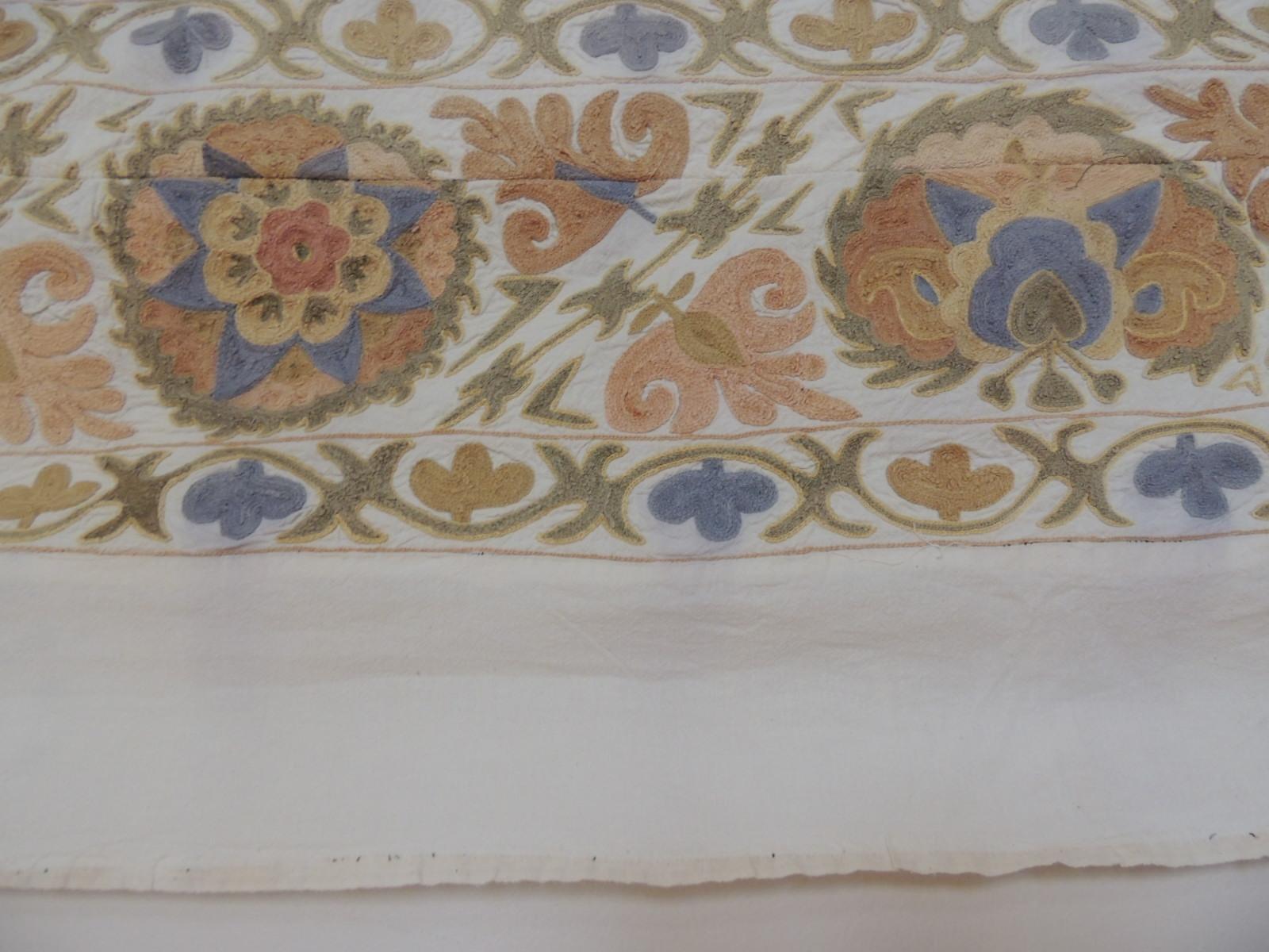 Cotton Vintage Peach and Grey Uzbekistan Embroidery Suzani Textile Panel