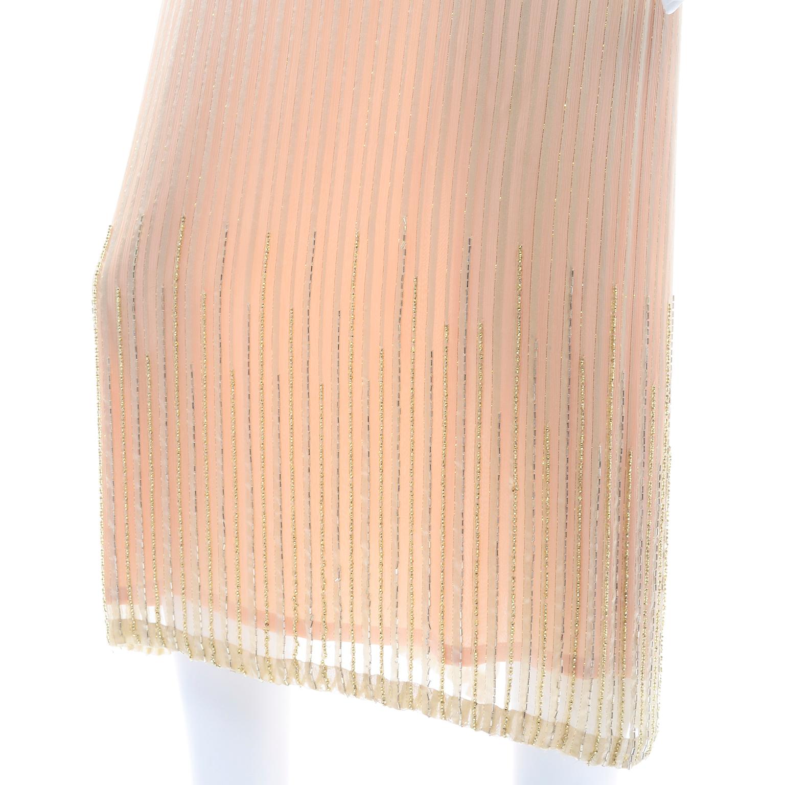 Vintage Peach & Gold Beaded Sheer Evening Dress W Draping w Boutique Label For Sale 3