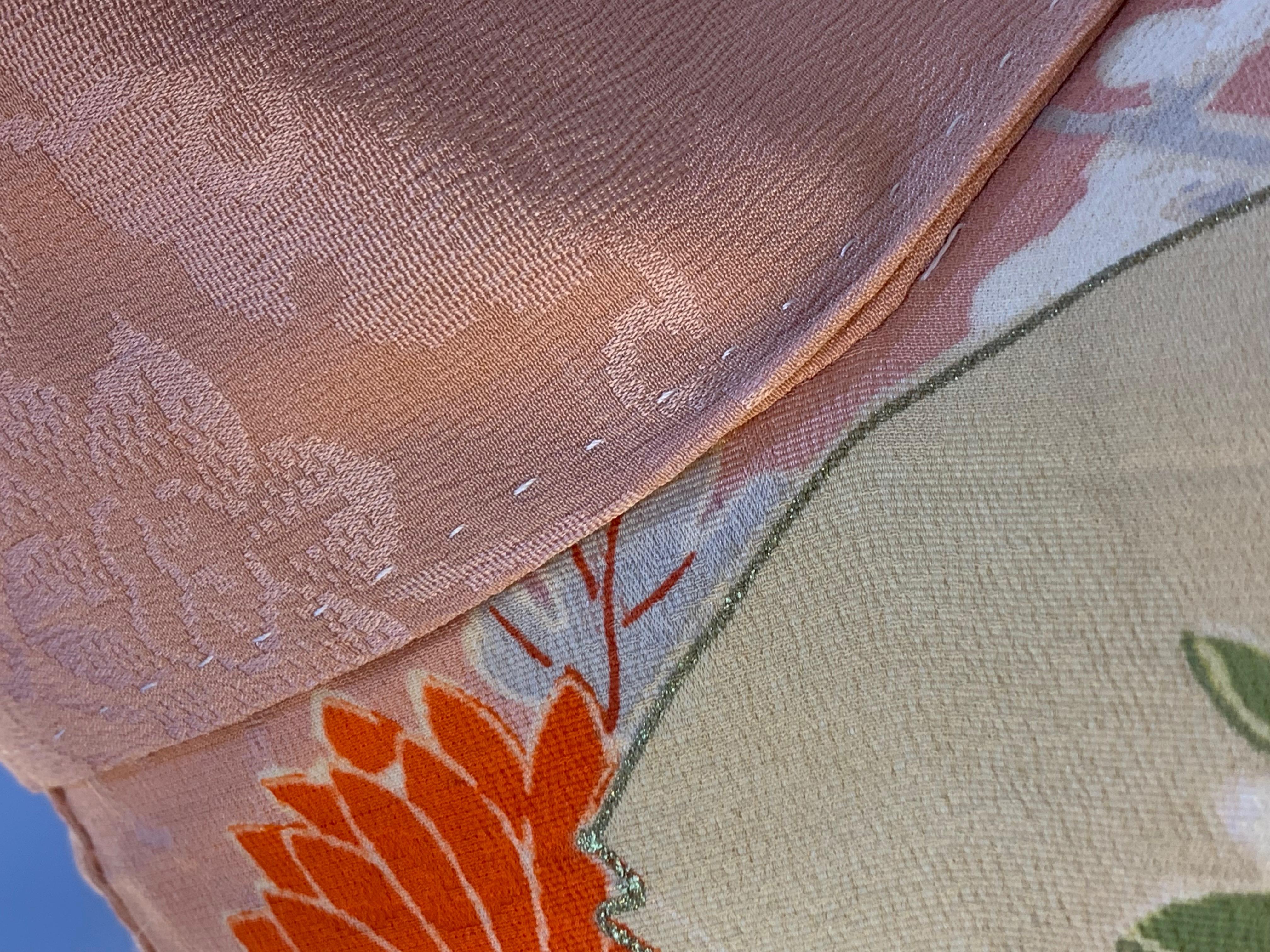 Vintage Peach Kimono with Floral Design 3