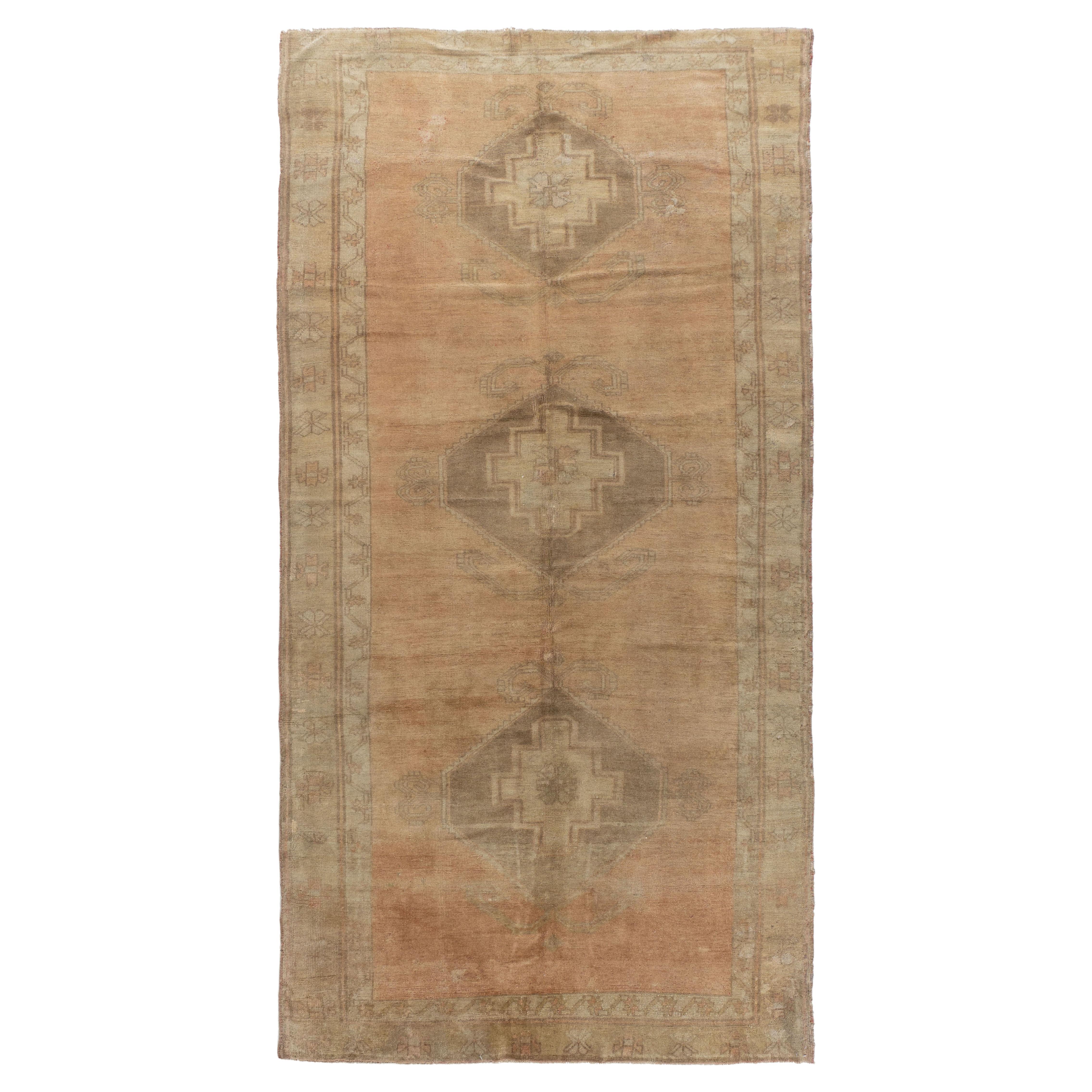 Vintage Peach Turkish Oushak Rug Kelleh 5'1 X 11'4 in vendita