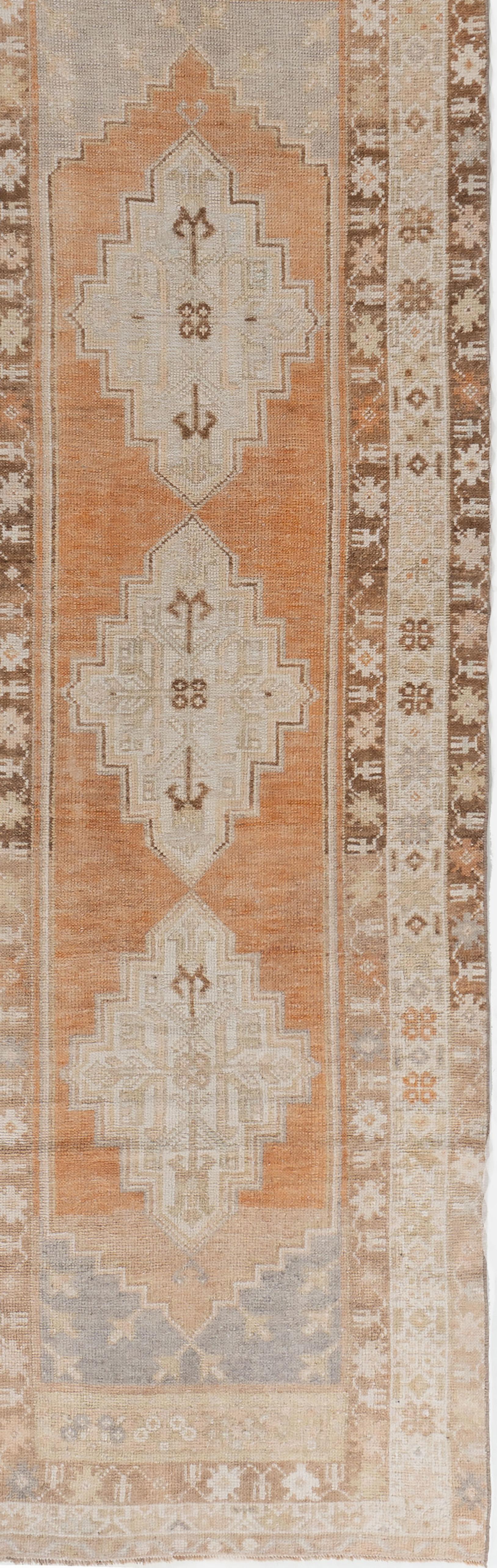 Vintage Peach Turkish Oushak Runner 2'11 X 9'1 in vendita 1