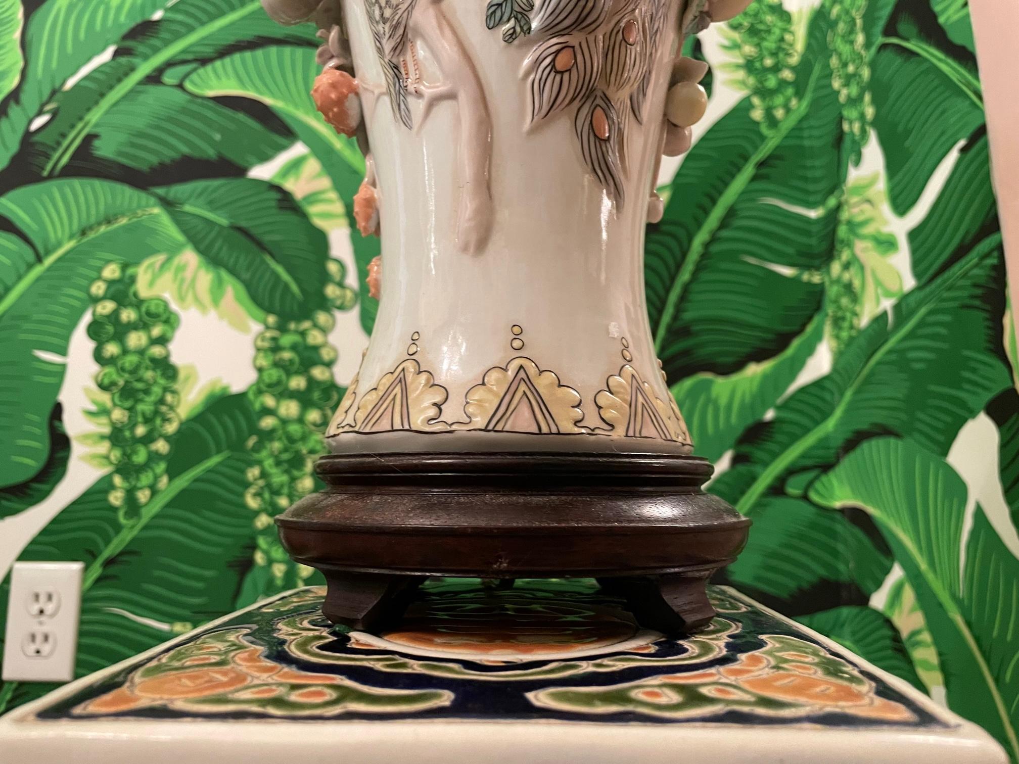 Hong Kong Vintage Peacock Ceramic Table Lamp by Maitland Smith