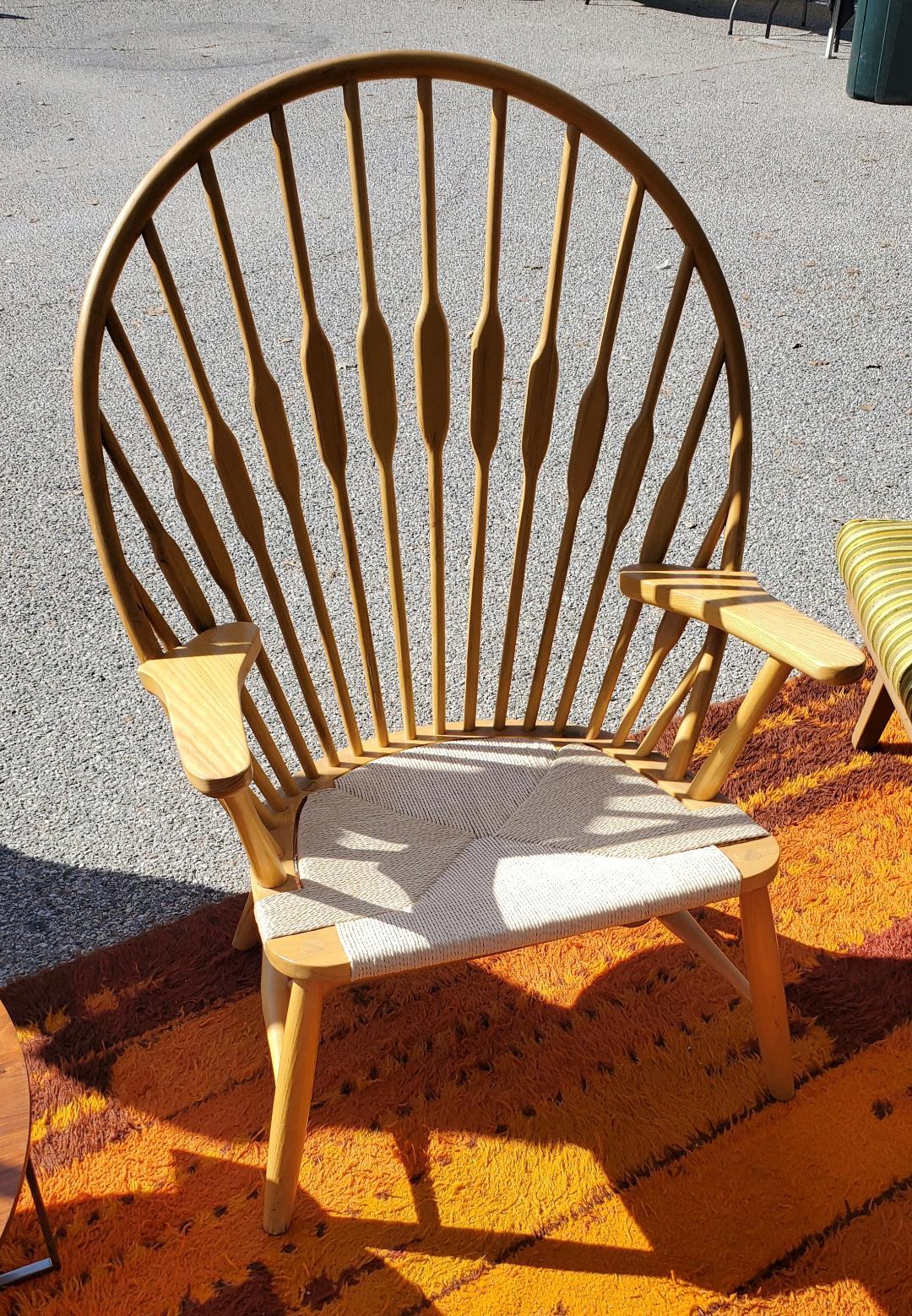 Unknown Vintage PEACOCK CHAIR Oak Wood With Cord Seating Mid Century Modern For Sale