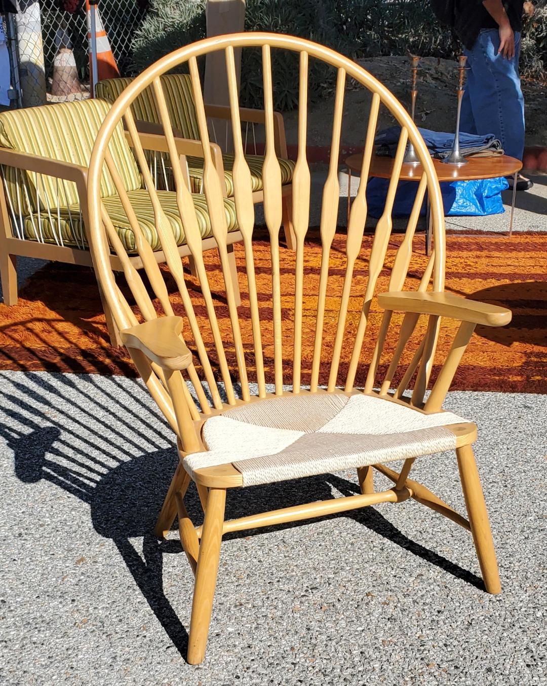 Vintage PEACOCK CHAIR Oak Wood With Cord Seating Mid Century Modern  For Sale 3