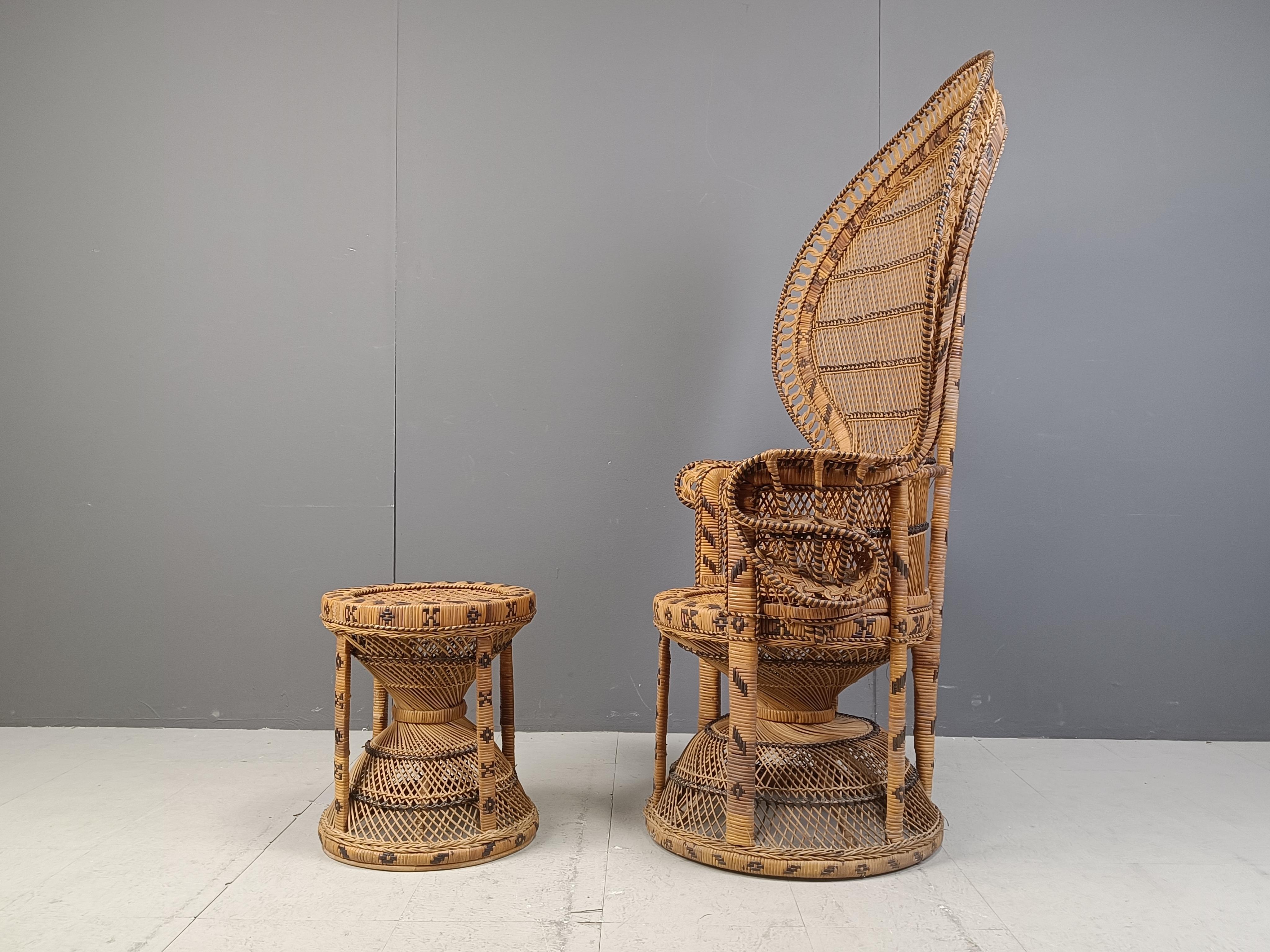 Vintage peacock emanuelle chair with foot stool, 1970s 3