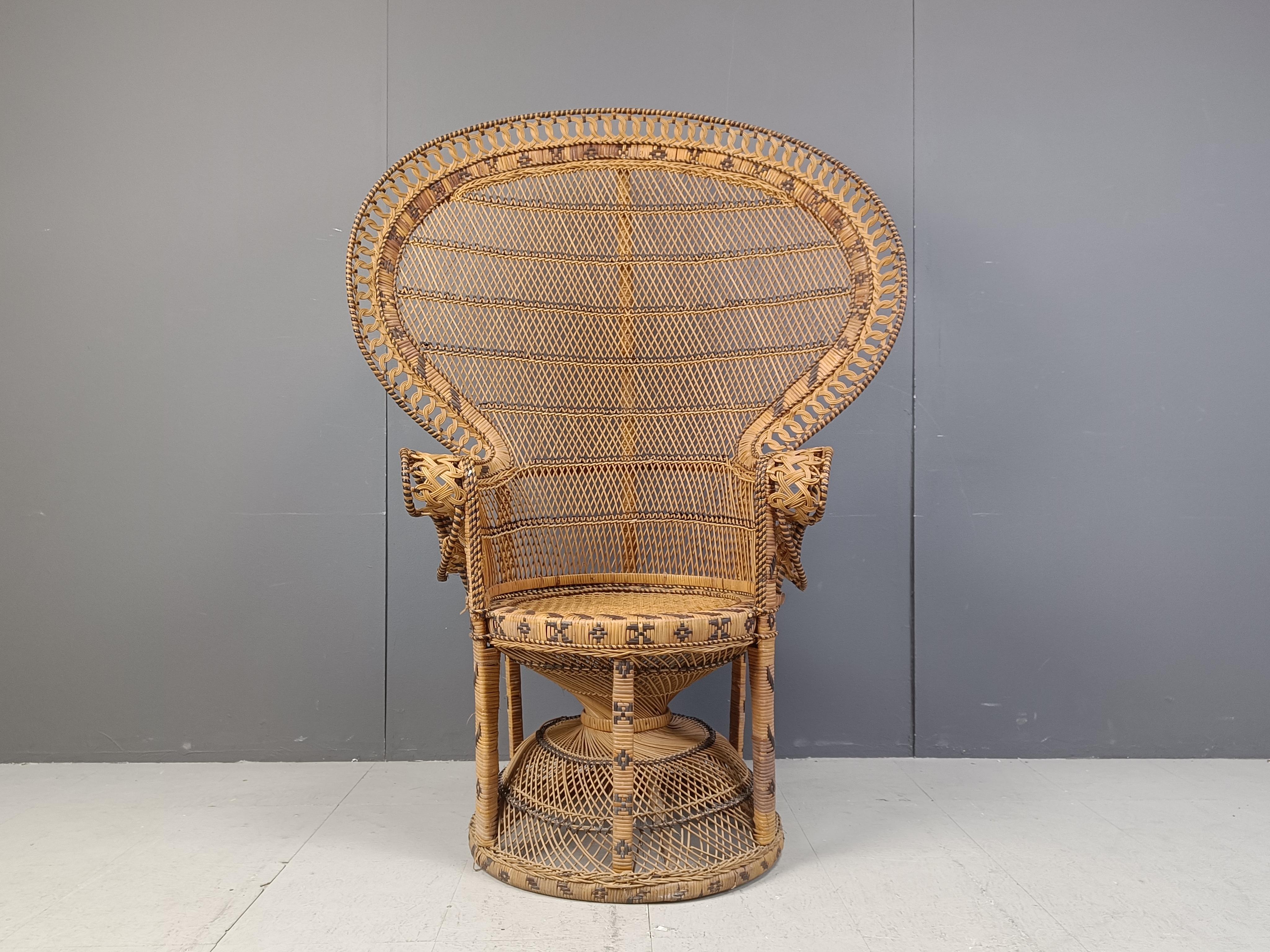 Bohemian Vintage peacock emanuelle chair with foot stool, 1970s