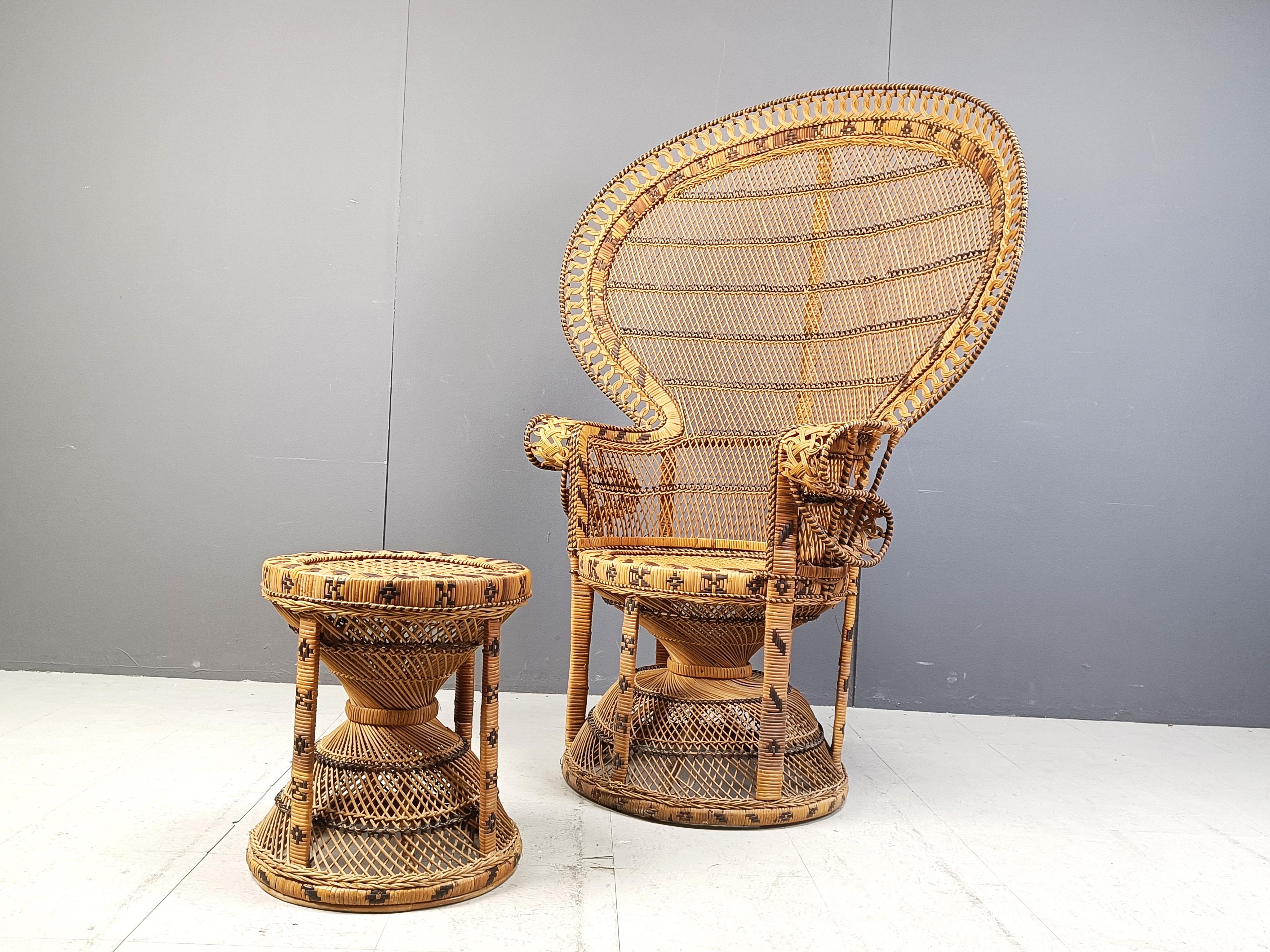 Vintage peacock emanuelle chair with foot stool, 1970s 2