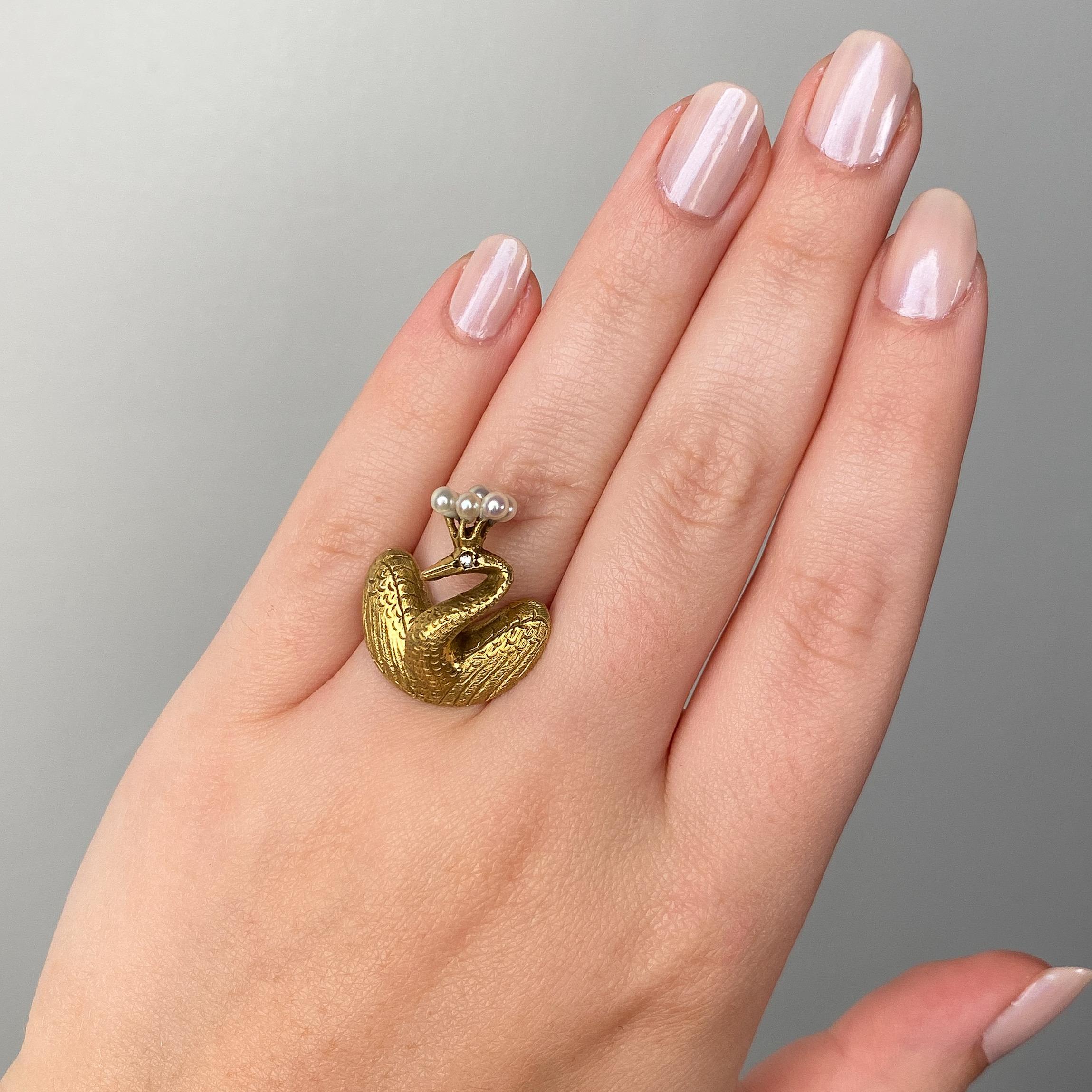 Vintage Pfau Ring von 14k Gold für Damen oder Herren im Angebot