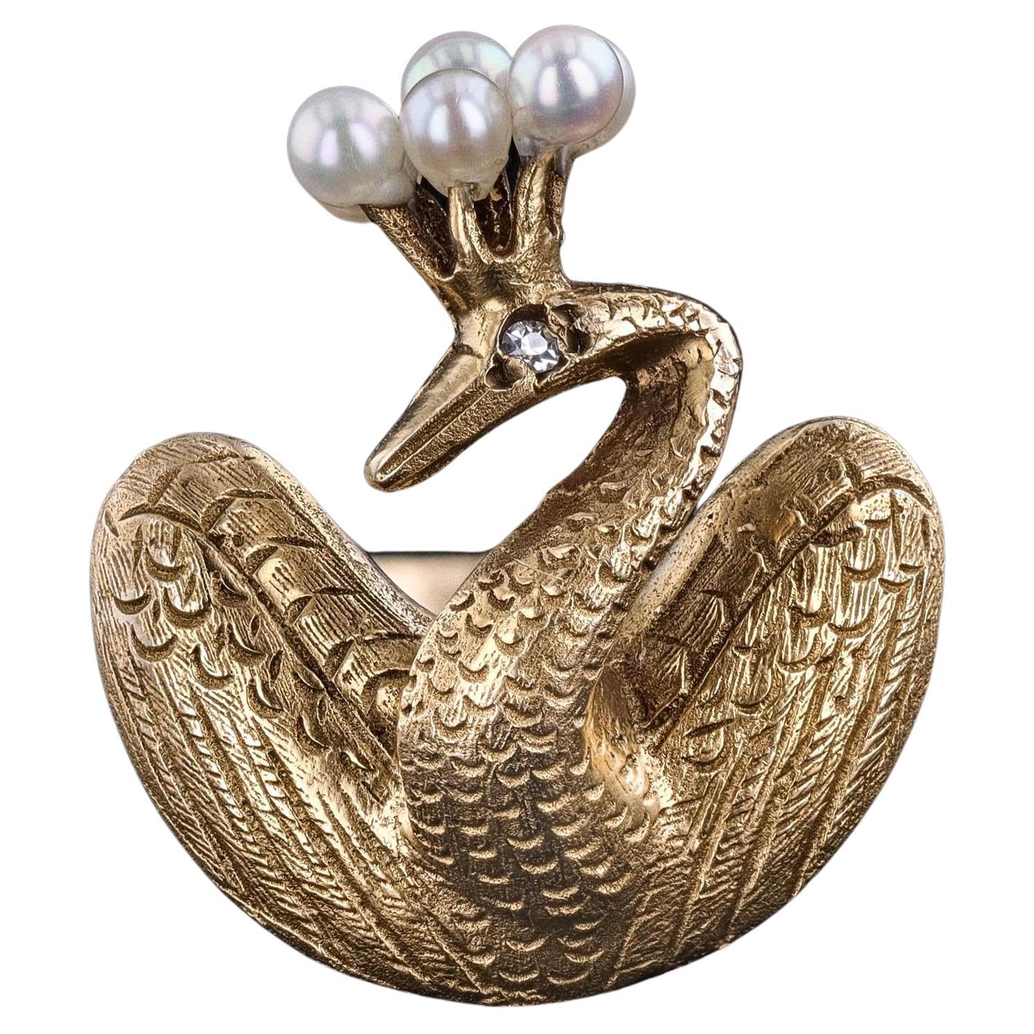 Vintage Pfau Ring von 14k Gold im Angebot