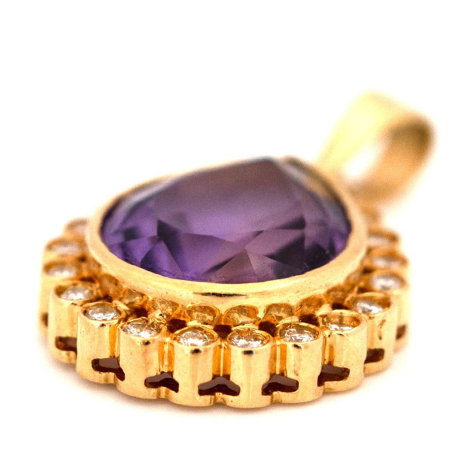 Modern Vintage Pear Cut Ametrine 0.63ct Diamond 18ct Gold Necklace For Sale