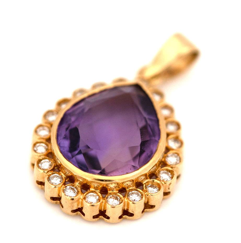 Vintage Pear Cut Ametrine 0.63ct Diamond 18ct Gold Necklace In Excellent Condition For Sale In London, GB
