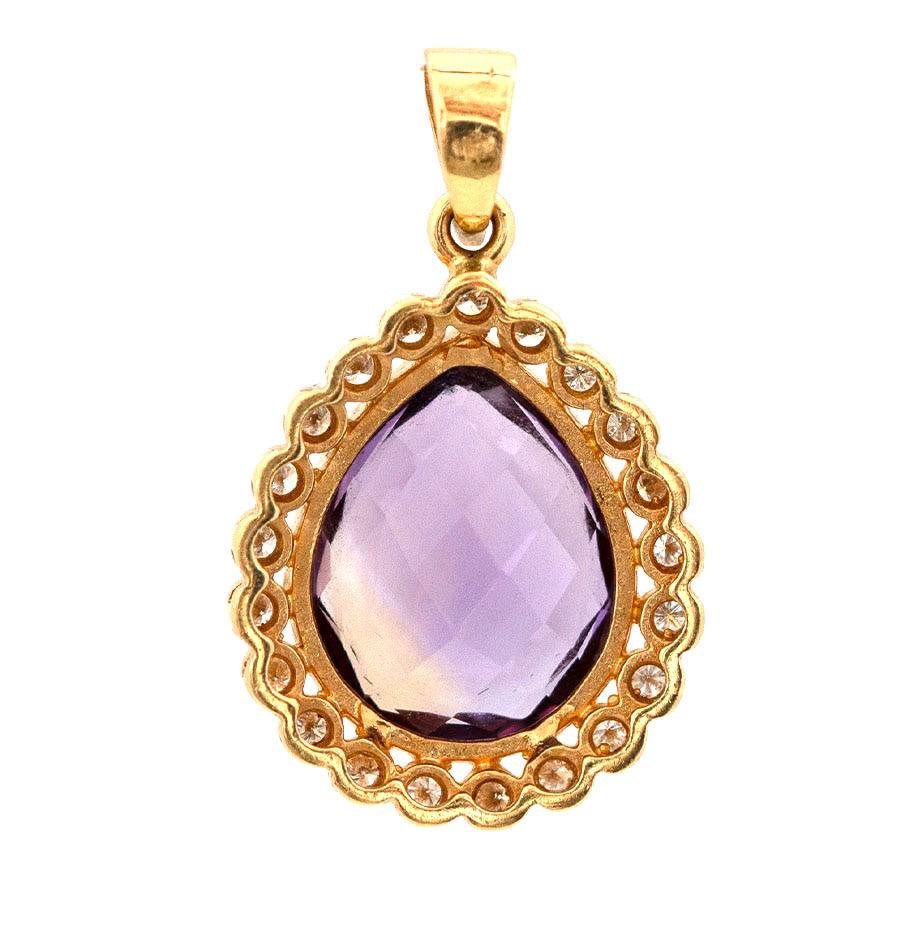 Women's Vintage Pear Cut Ametrine 0.63ct Diamond 18ct Gold Necklace For Sale