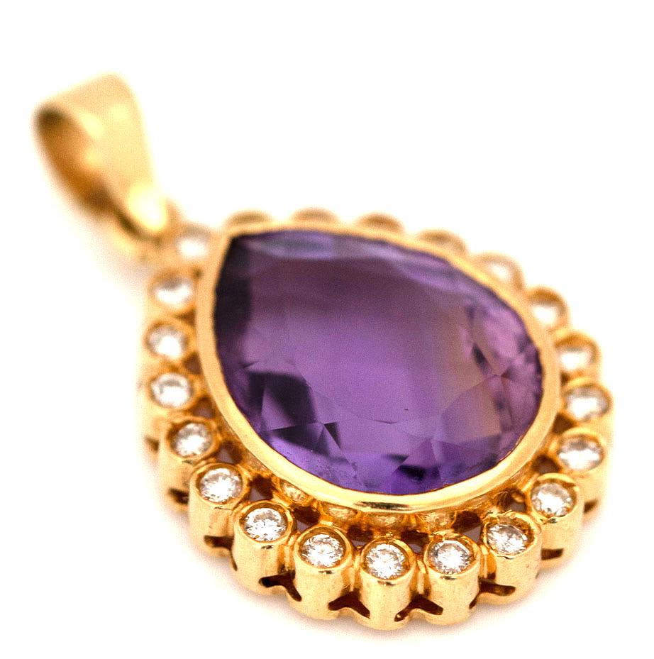 Vintage Pear Cut Ametrine 0.63ct Diamond 18ct Gold Necklace For Sale 1