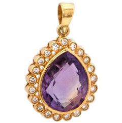 Vintage Pear Cut Ametrine 0.63ct Diamond 18ct Gold Necklace