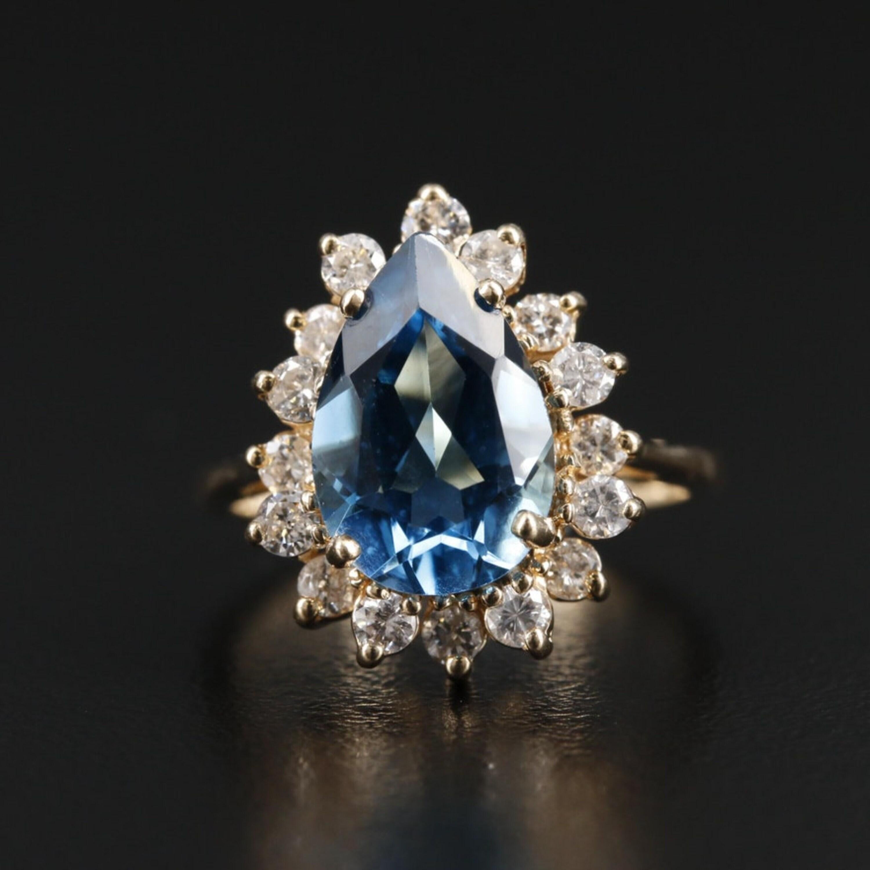 For Sale:  Vintage Pear Cut Aquamarine Engagement Ring, Art Deco Antique Wedding Ring 6
