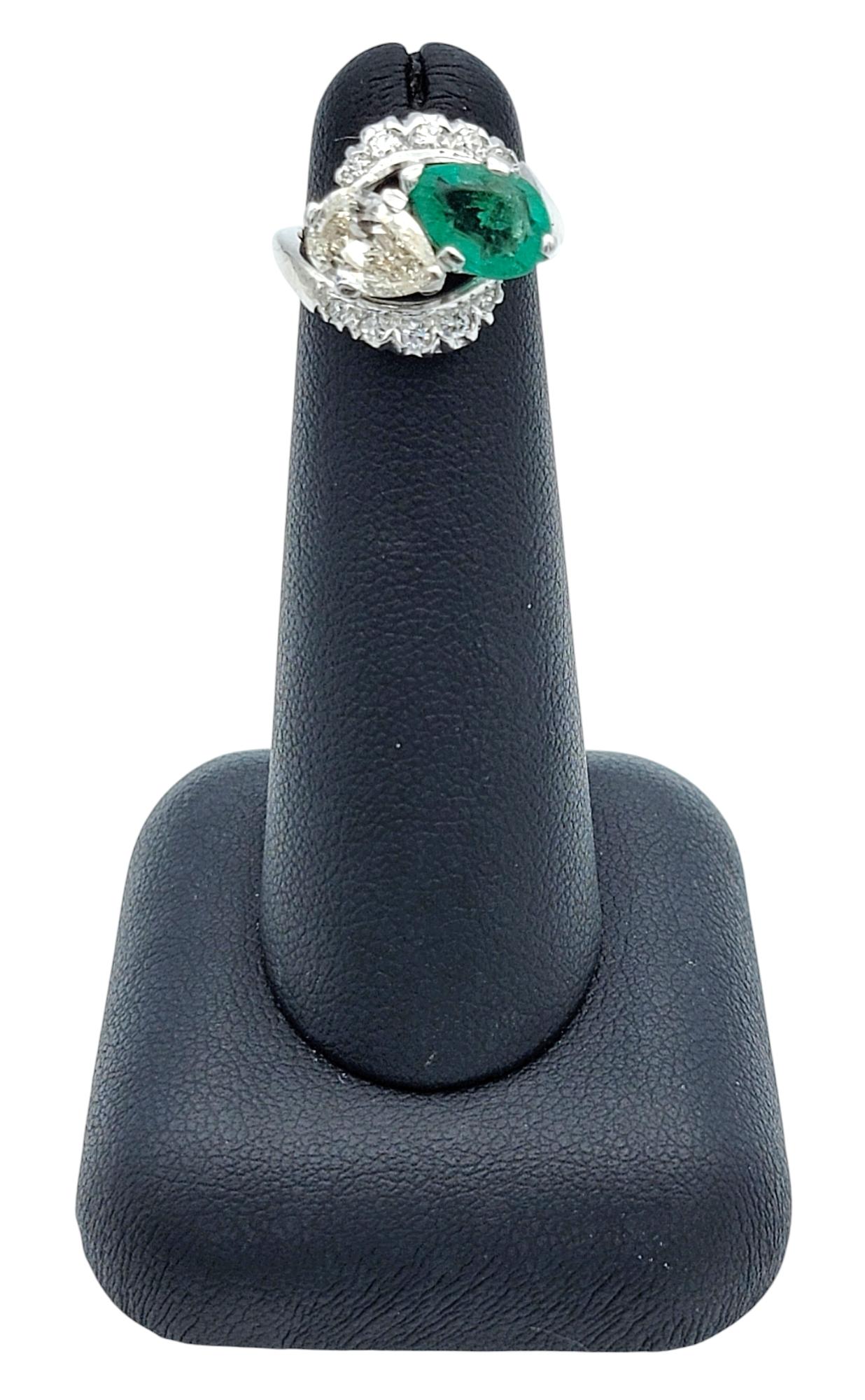 Vintage Pear Cut Colombian Emerald and Diamond Cocktail Ring in Platinum 5