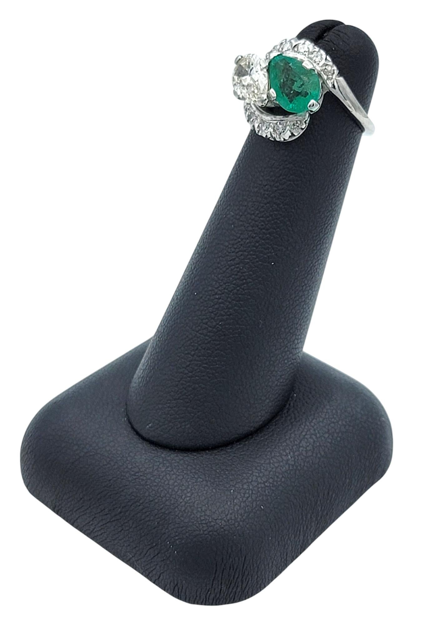 Vintage Pear Cut Colombian Emerald and Diamond Cocktail Ring in Platinum 7
