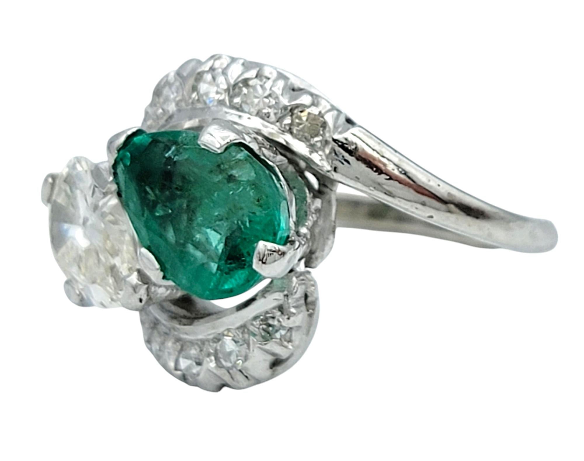 Women's Vintage Pear Cut Colombian Emerald and Diamond Cocktail Ring in Platinum
