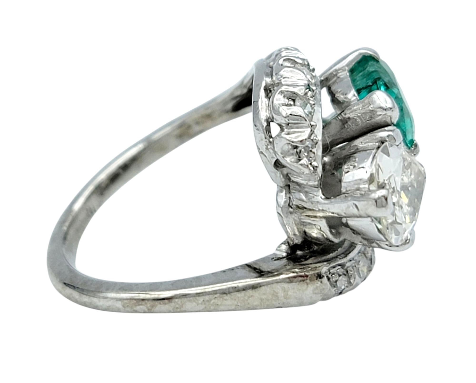 Vintage Pear Cut Colombian Emerald and Diamond Cocktail Ring in Platinum 1