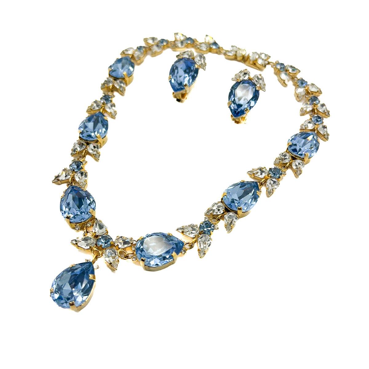  Collier et boucles d'oreilles vintage en cristal poire Riviere 1960s Unisexe 