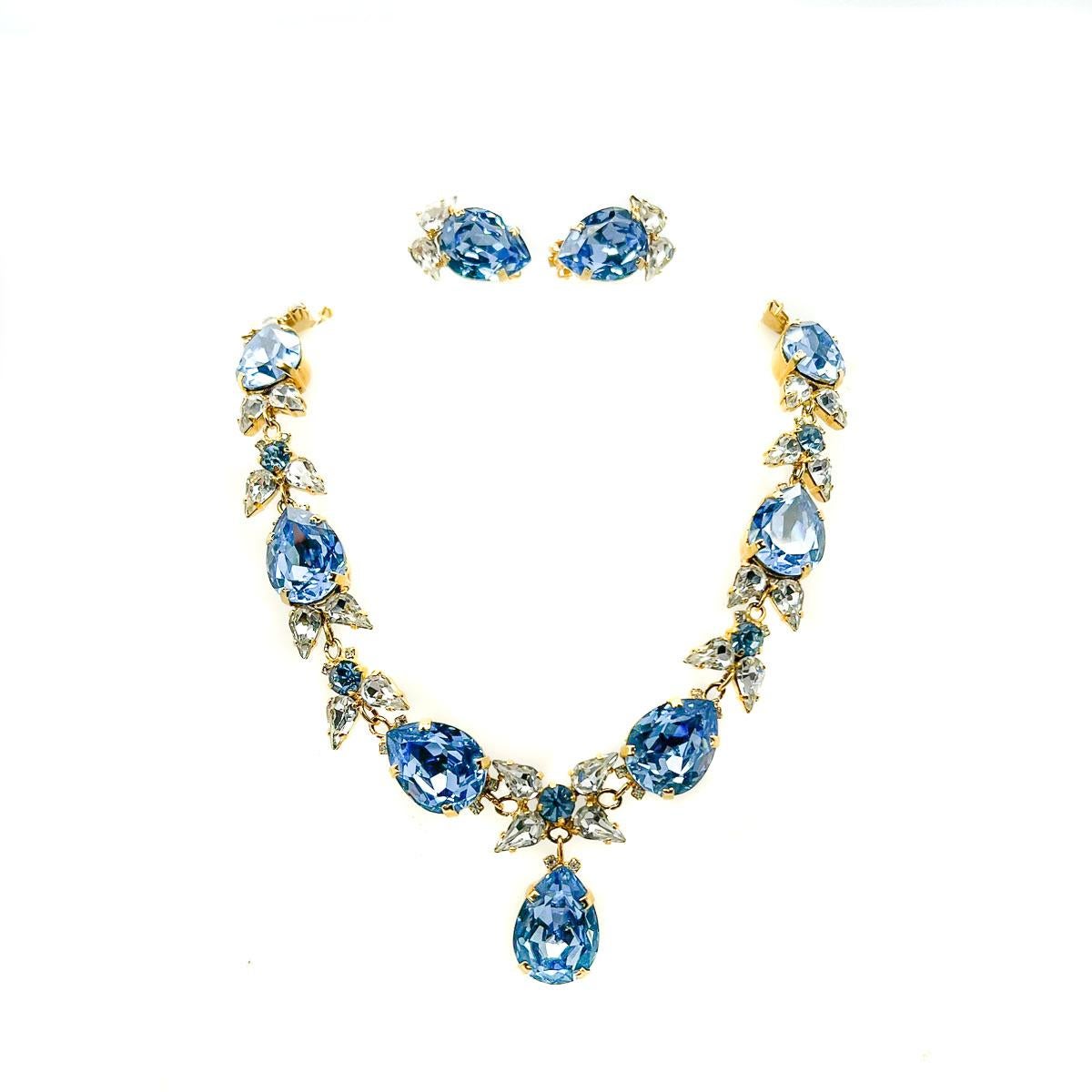 Collier et boucles d'oreilles vintage en cristal poire Riviere 1960s 1