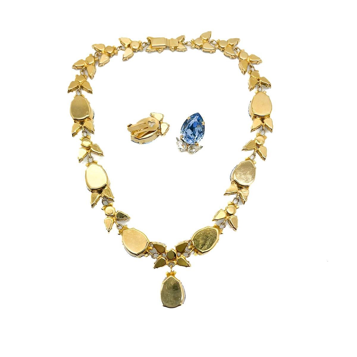 Collier et boucles d'oreilles vintage en cristal poire Riviere 1960s 2