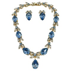 Collier et boucles d'oreilles vintage en cristal poire Riviere 1960s