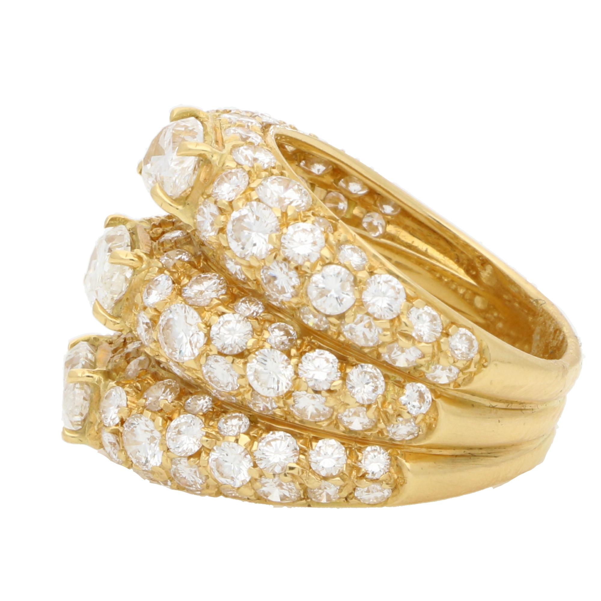 Women's or Men's Vintage Pear Cut Diamond Stacked Cocktail Ring in 18k Yellow Gold For Sale