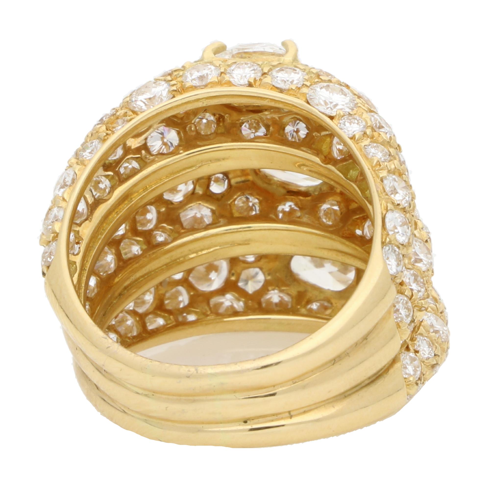 Vintage Pear Cut Diamond Stacked Cocktail Ring in 18k Yellow Gold For Sale 1