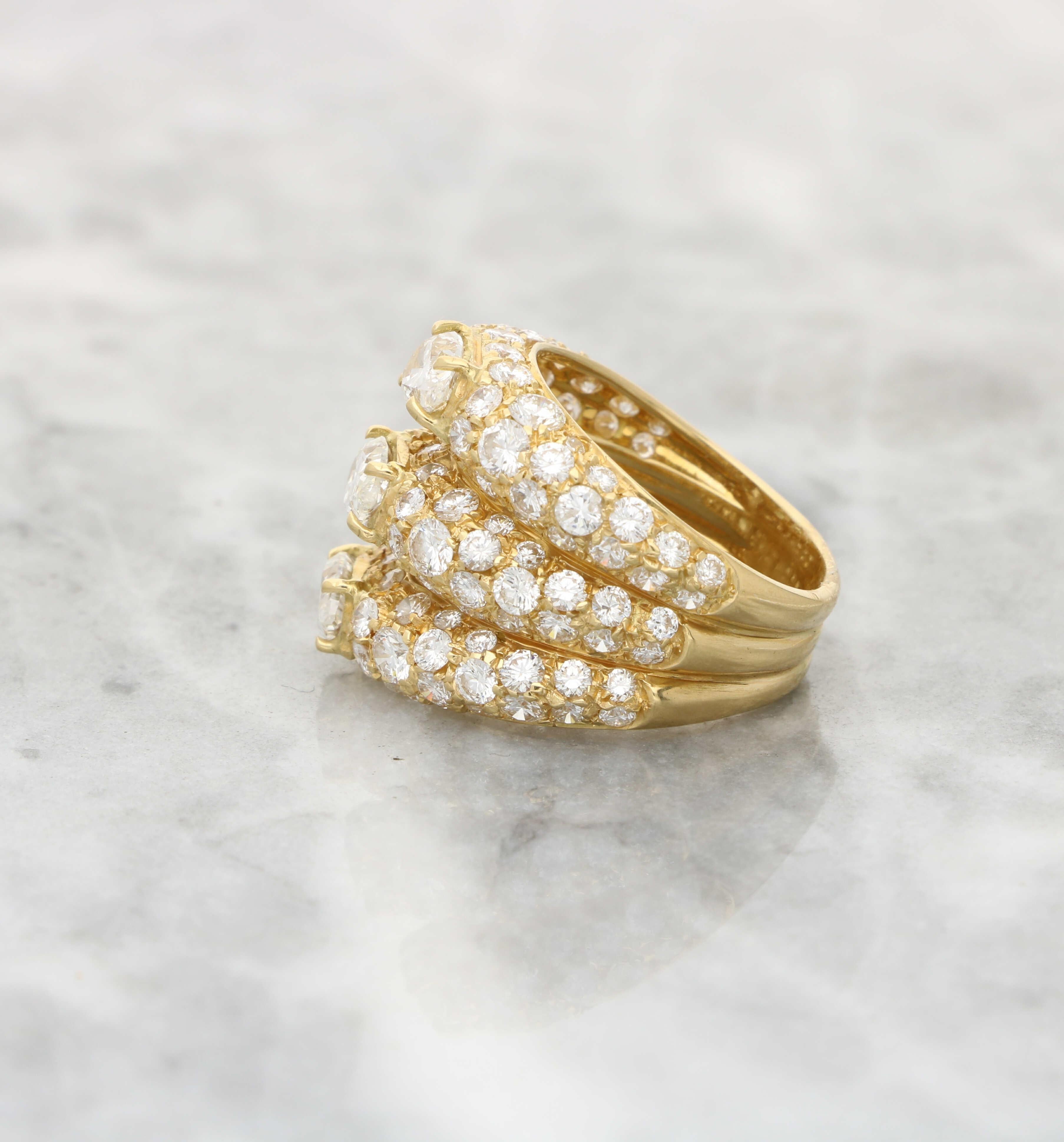 Vintage Pear Cut Diamond Stacked Cocktail Ring in 18k Yellow Gold For Sale 2