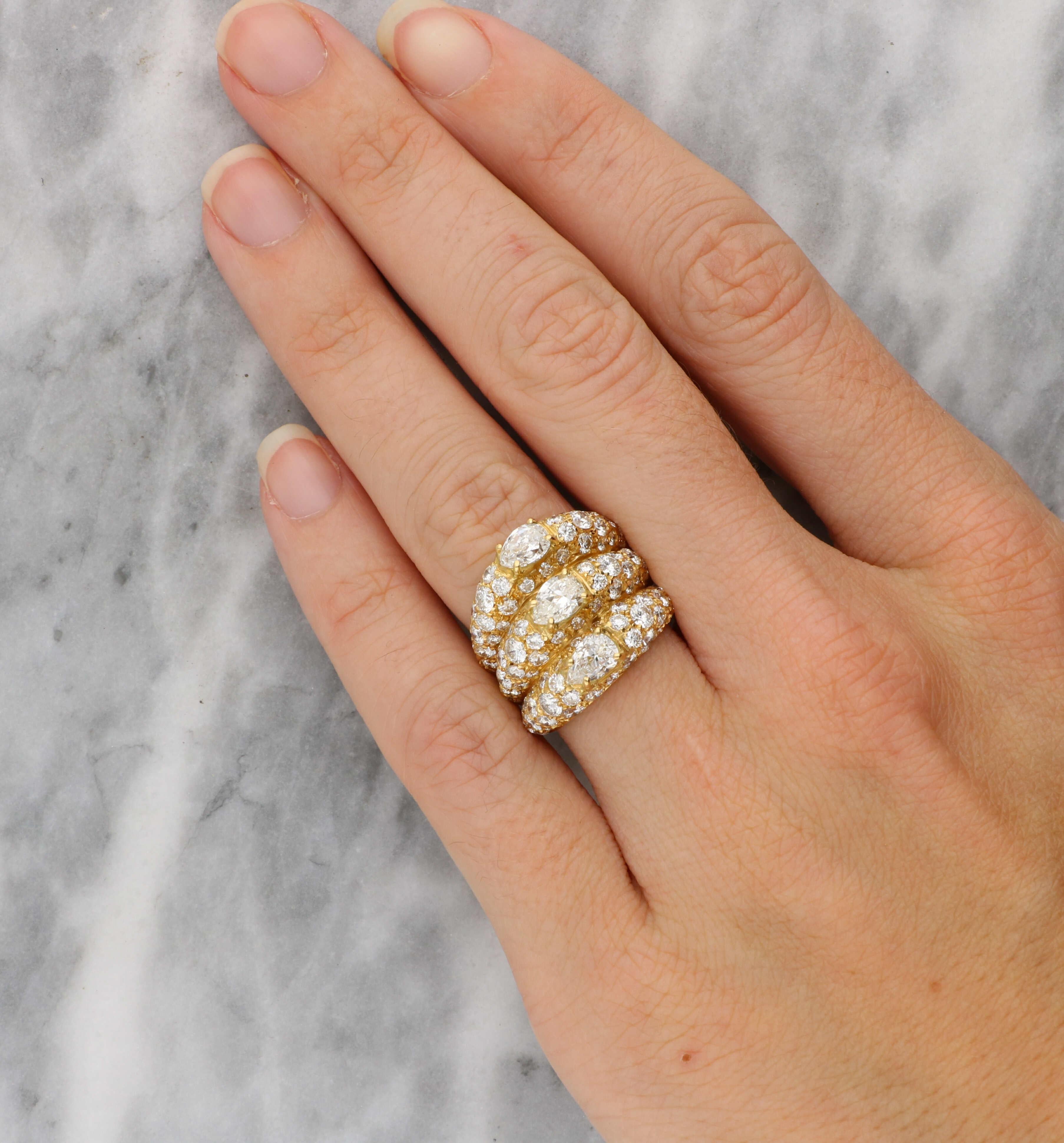 Vintage Pear Cut Diamond Stacked Cocktail Ring in 18k Yellow Gold For Sale 4