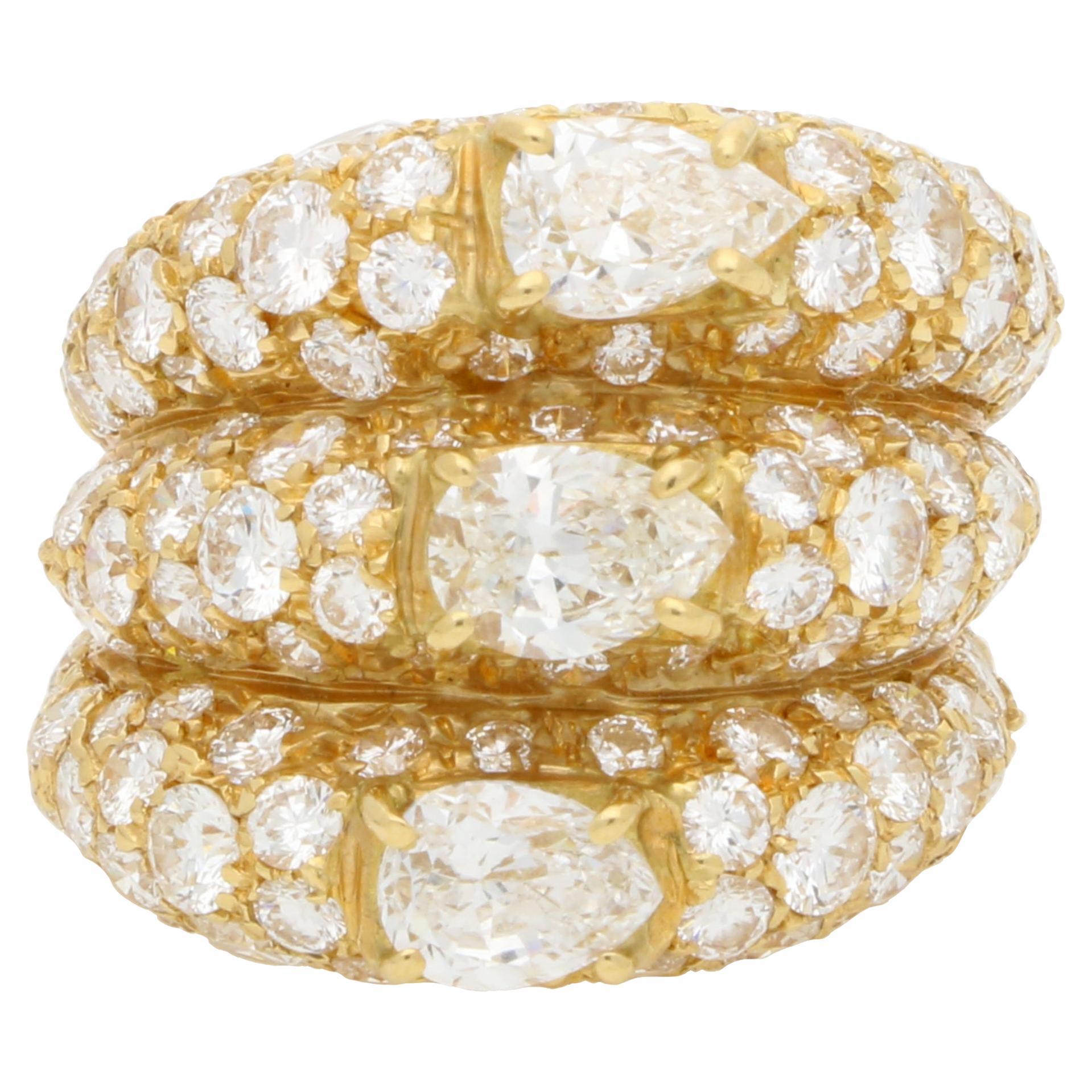 Vintage Pear Cut Diamond Stacked Cocktail Ring in 18k Yellow Gold