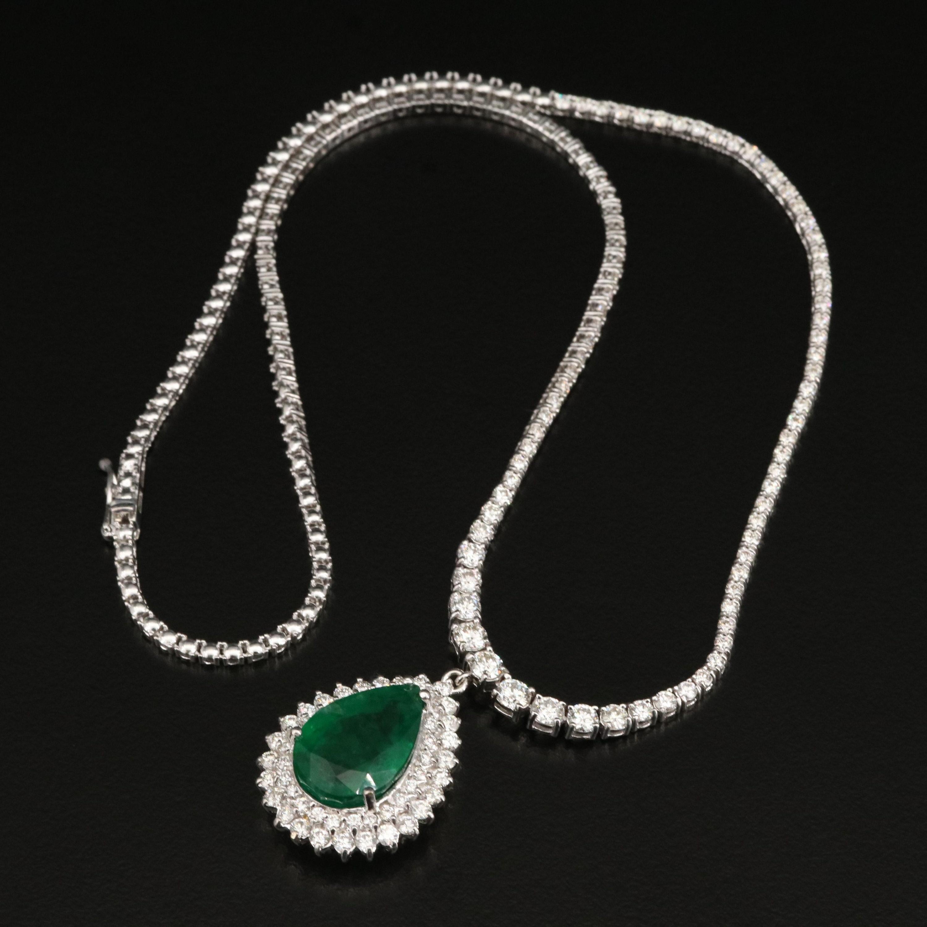 Vintage Pear Cut Emerald Diamonds Pendant Necklace, Unique Natural Emerald Diamond Necklace, - Emerald Diamond Pendant Necklace 
 
 Item Description
 → Handmade, Made to order
 → Material: SOLID 18K/18K GOLD
 
 
 Stone Details
 
 → Primary Stone(s)