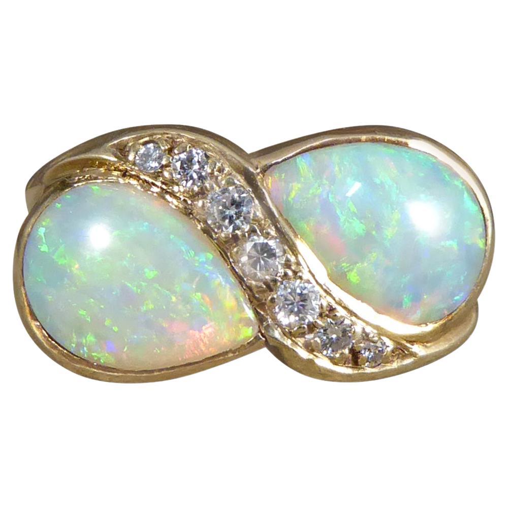 Vintage Pear Cut Opal and Diamond Toi Et Moi Style Ring in Yellow Gold