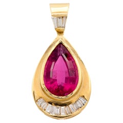 Vintage pear cut pink tourmaline diamond 14k yellow gold pendant