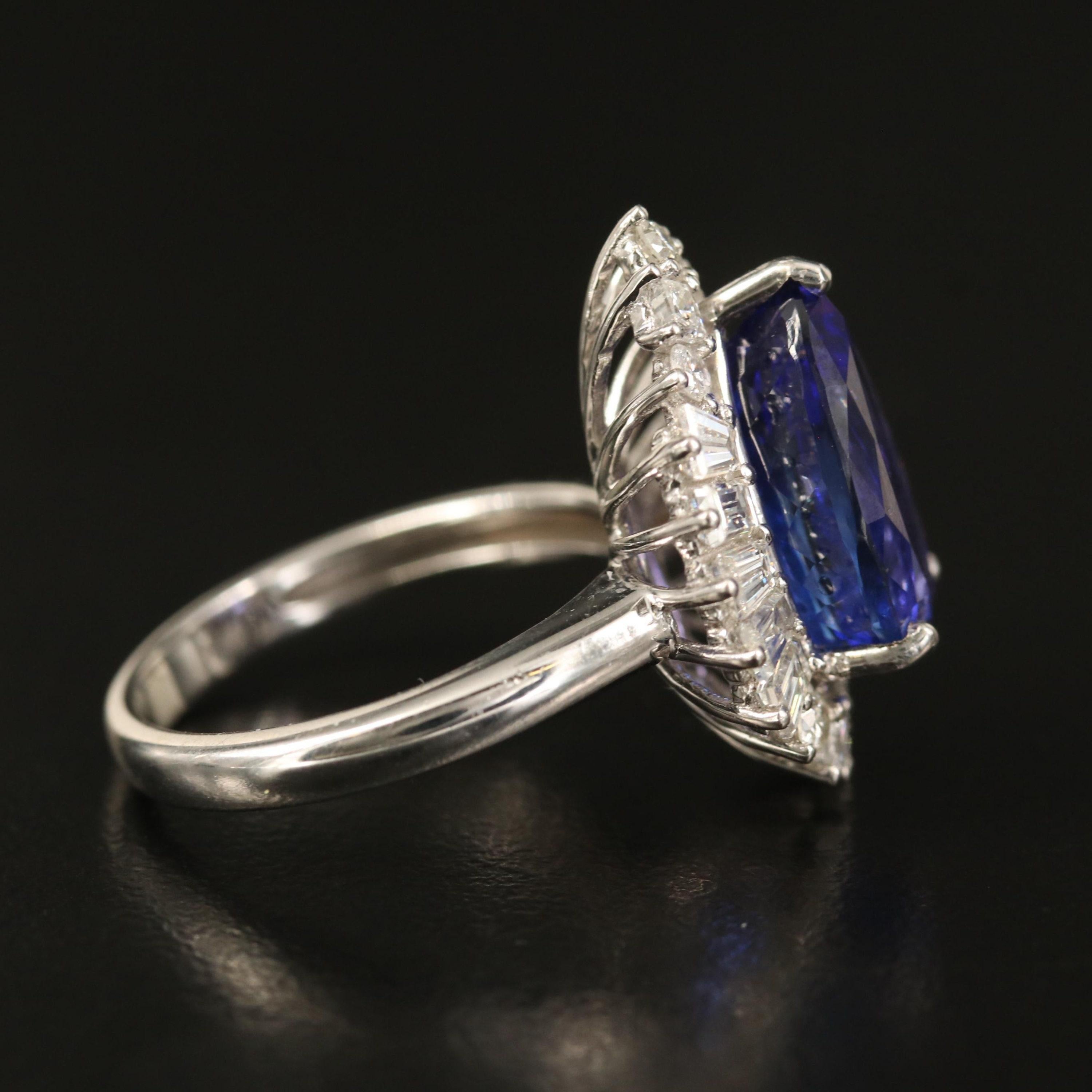 For Sale:  5.9 Carat Pear Cut Tanzanite Engagement Ring Art Deco Halo Diamond Wedding Ring  2