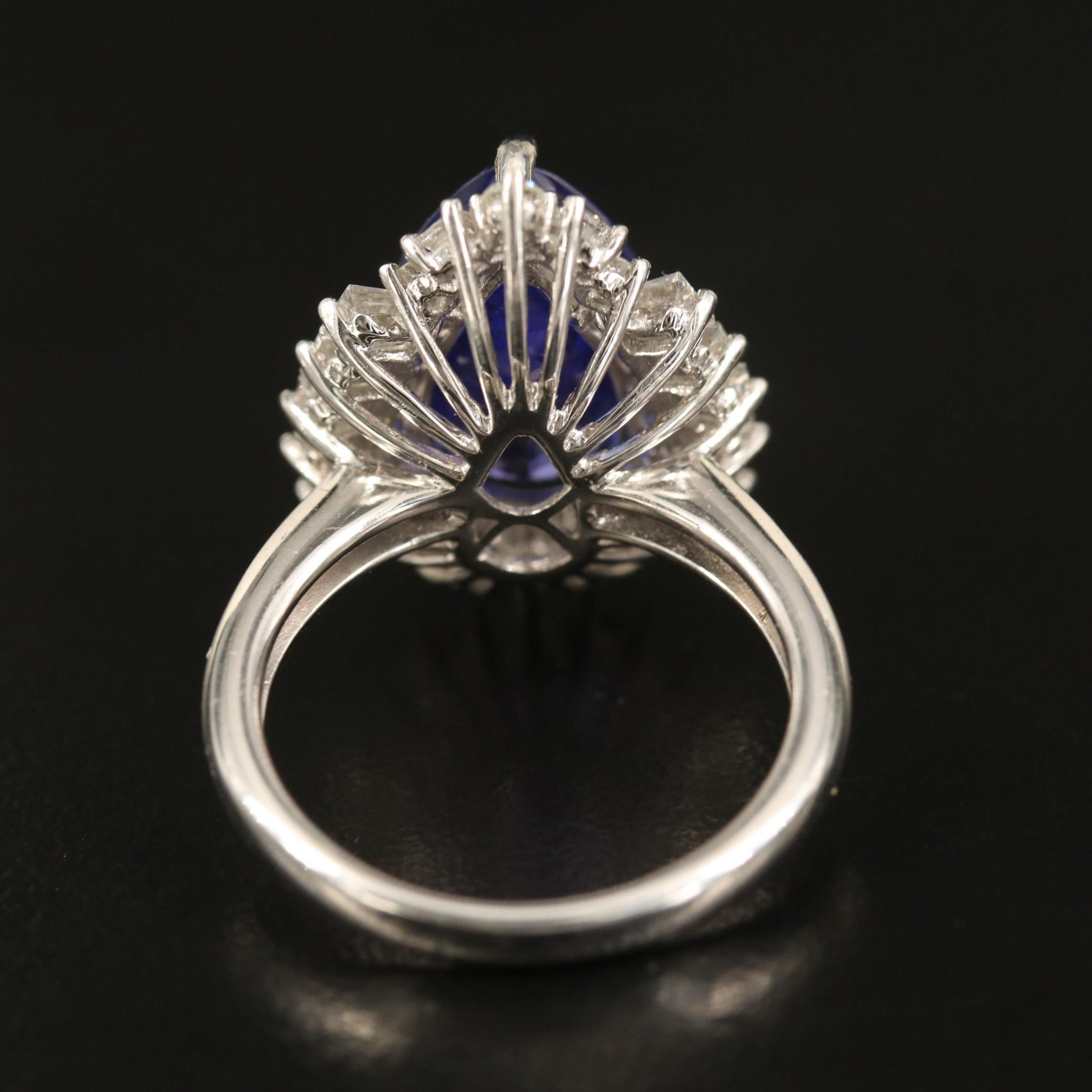 For Sale:  5.9 Carat Pear Cut Tanzanite Engagement Ring Art Deco Halo Diamond Wedding Ring  3