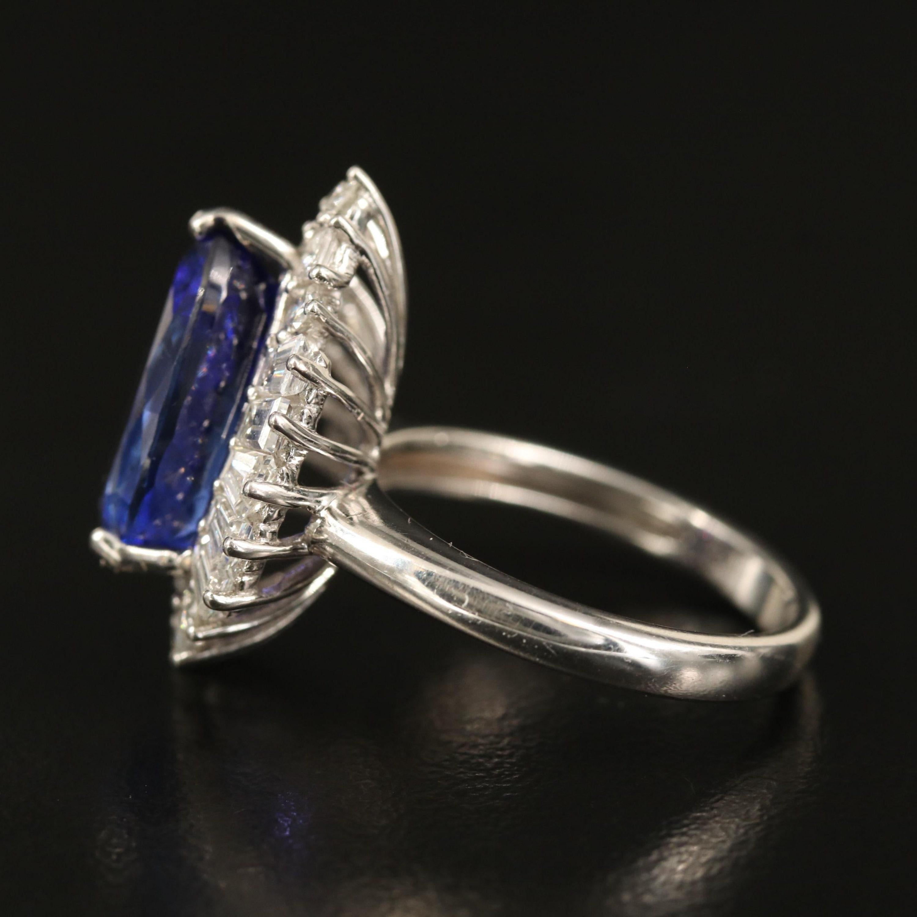 For Sale:  5.9 Carat Pear Cut Tanzanite Engagement Ring Art Deco Halo Diamond Wedding Ring  4