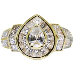 Retro Pear Diamond 18 Karat Yellow Gold Solitaire Engagement Ring