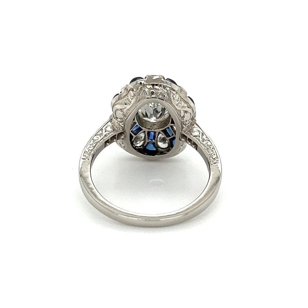 Mixed Cut Vintage Pear Diamond, Sapphire, OEC and Pear Diamond Platinum Cocktail Ring For Sale