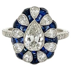 Vintage Pear Diamond, Sapphire, OEC and Pear Diamond Platinum Cocktail Ring