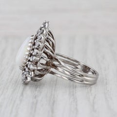 Vintage Pear Opal Diamond Halo Ring 14k White Gold Size 6-6.25 Cocktail