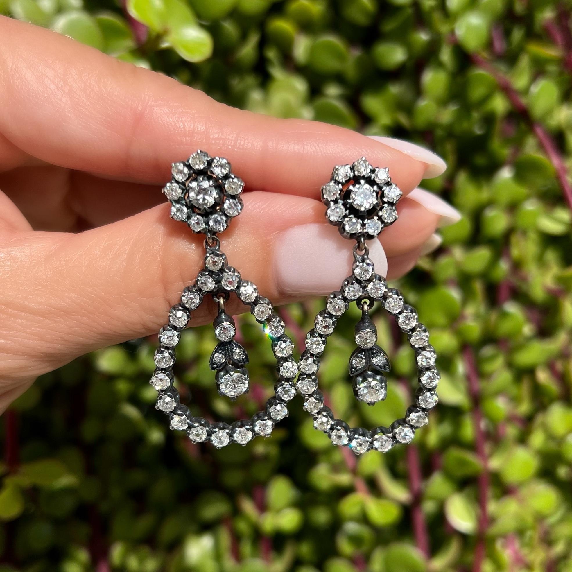 Victorien Pendants d'oreilles anciens en or 925 avec diamant Design/One en forme de poire en vente