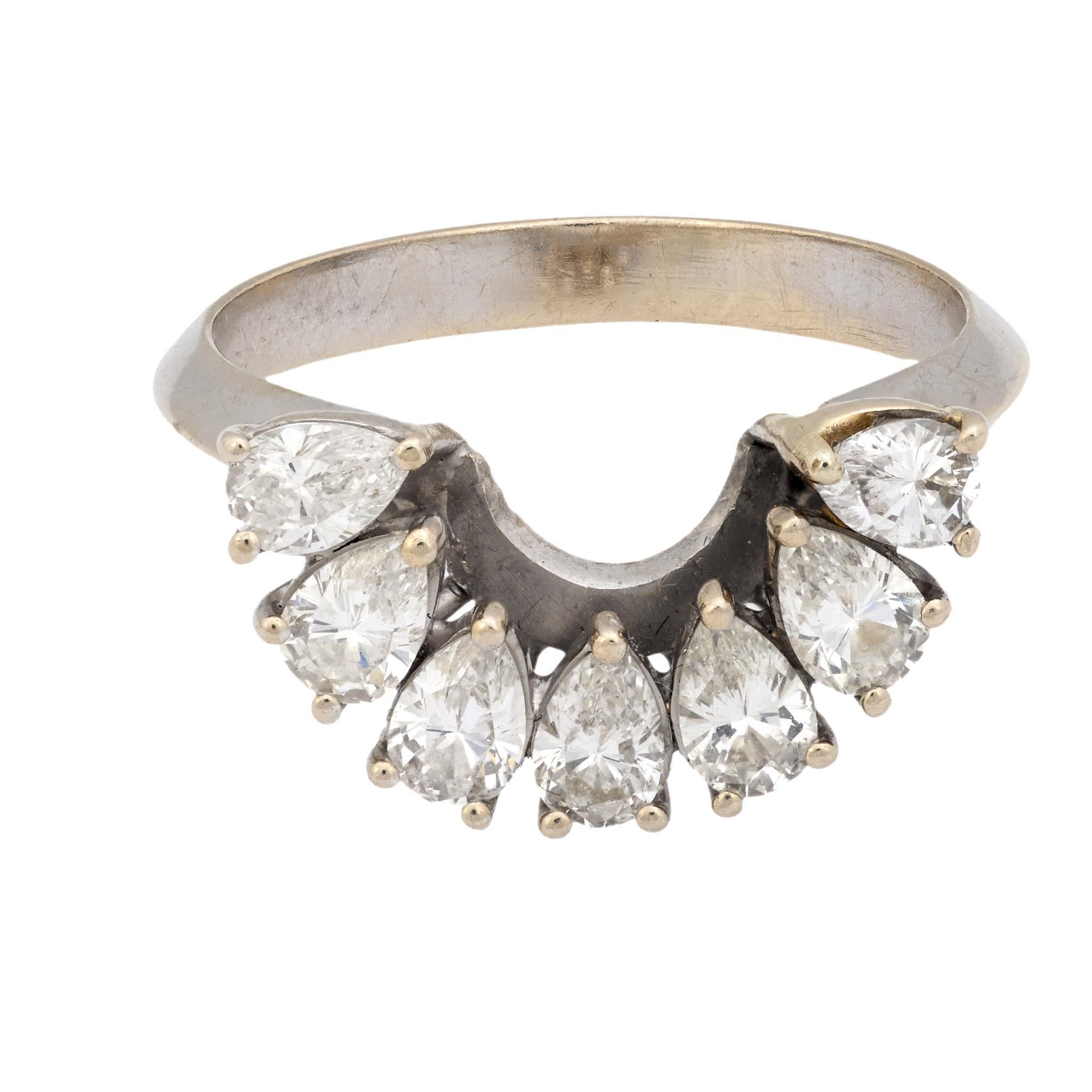 Vintage Birne Form Diamant 14k Weißgold Hochzeit Stacking Band (Zeitgenössisch) im Angebot