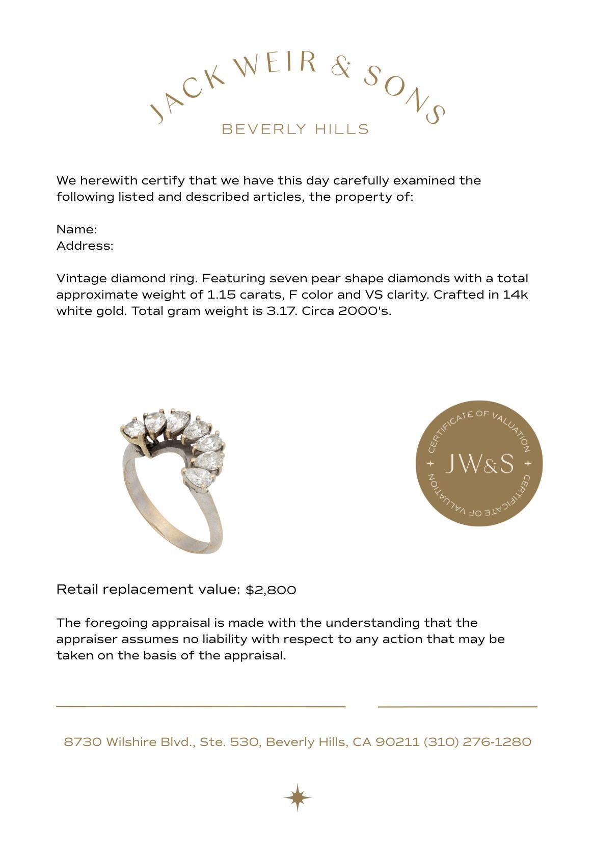 Vintage Birne Form Diamant 14k Weißgold Hochzeit Stacking Band Damen im Angebot