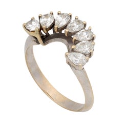 Alianza de boda vintage de oro blanco de 14k con diamante en forma de pera