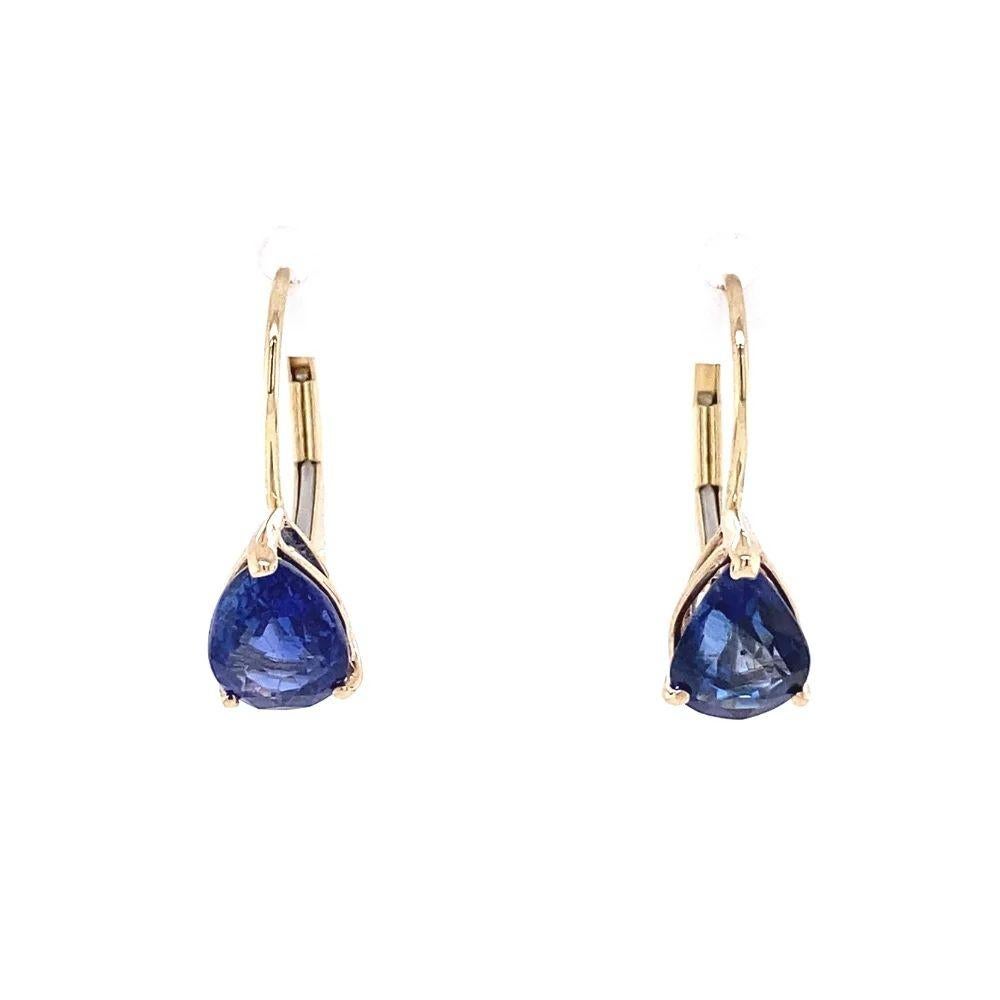 Modern Vintage Pear Shape Natural Blue Sapphire Gold Drop Earrings For Sale