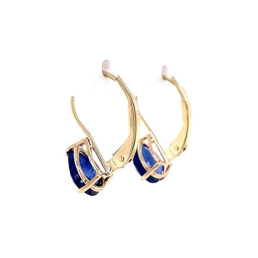 Pear Cut Vintage Pear Shape Natural Blue Sapphire Gold Drop Earrings For Sale