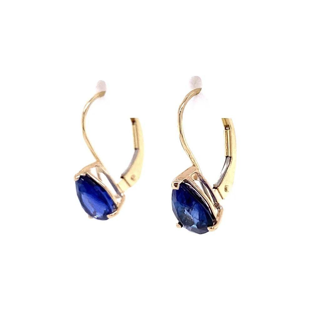 Vintage Pear Shape Natural Blue Sapphire Gold Drop Earrings For Sale 1